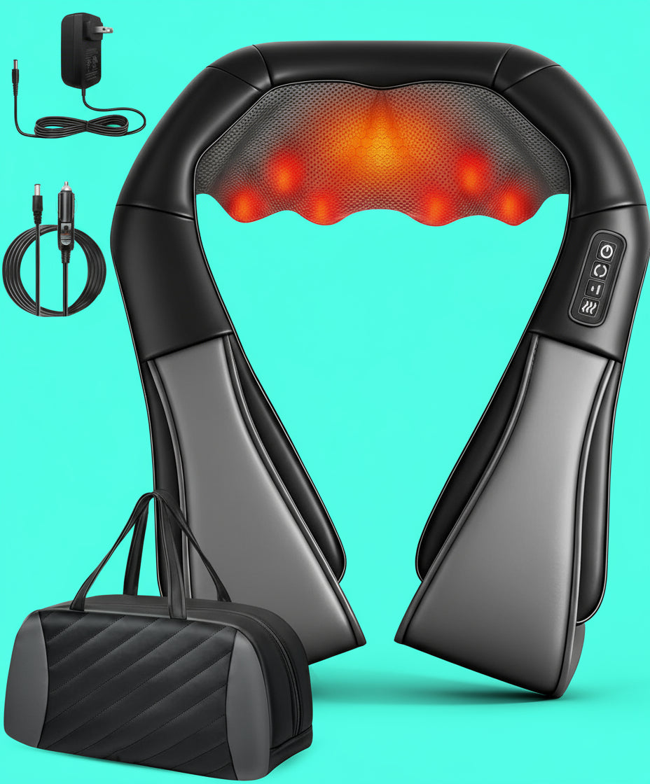 Techyvio™ Deep Kneading Neck & Shoulder Massager with Heat – Shiatsu Back & Body Massager for Pain Relief, Relaxation & Stress Recovery