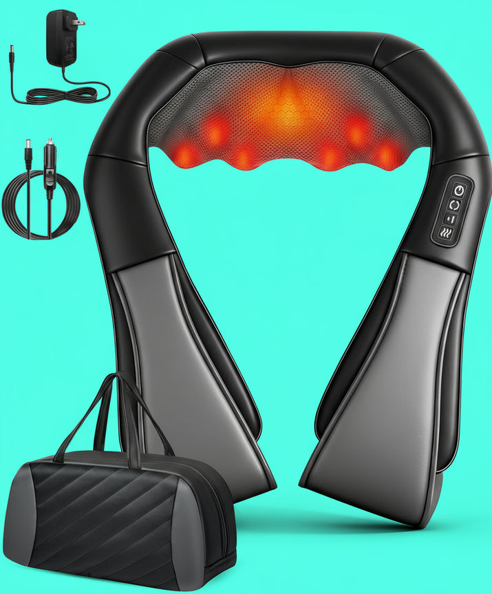 Techyvio™ Deep Kneading Neck & Shoulder Massager with Heat – Shiatsu Back & Body Massager for Pain Relief, Relaxation & Stress Recovery