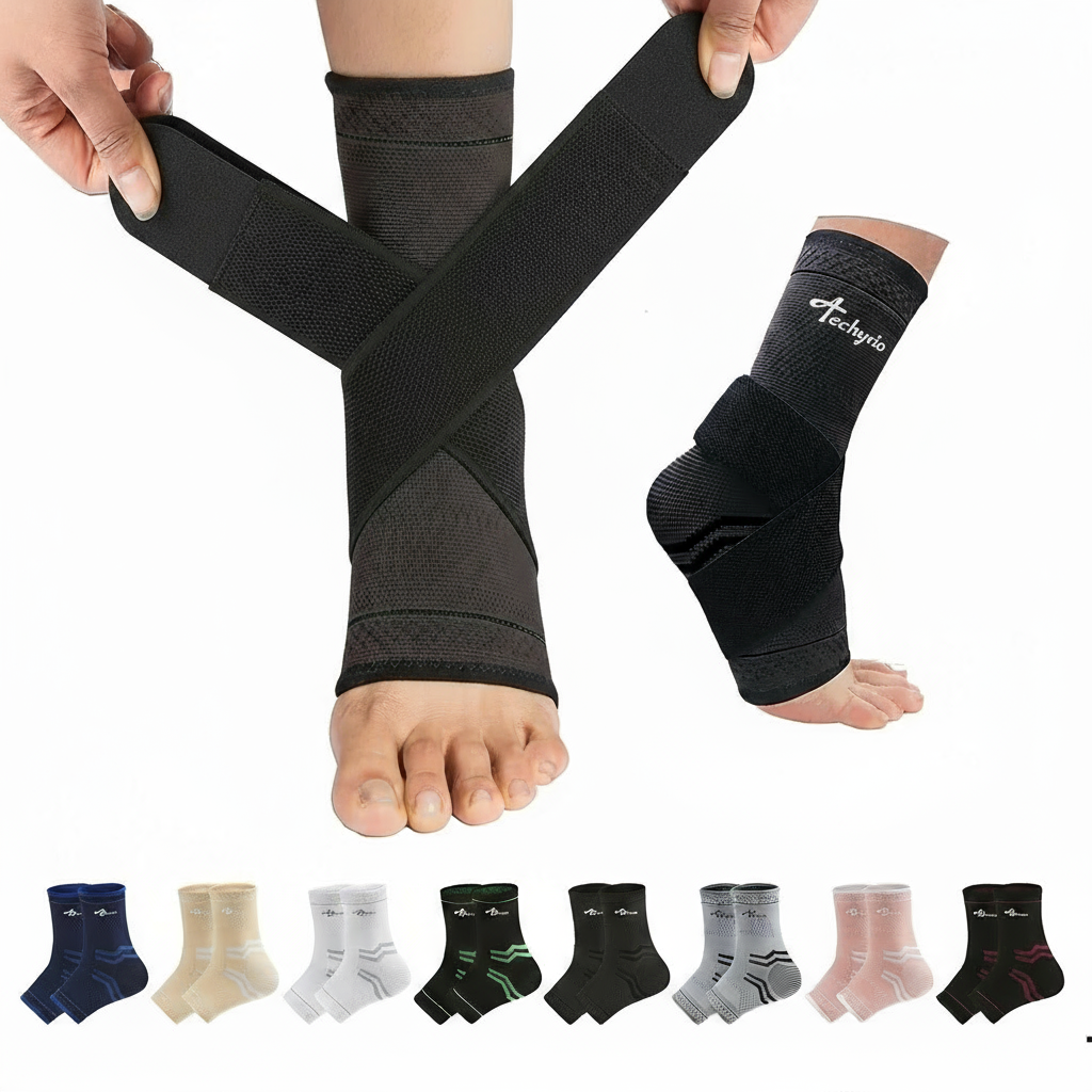 Techyvio Ankle Brace for Women & Men, Ankle Compression Sleeve, Foot Sleeve with Wrap, Ankle Support, Foot Brace for Sprained Foot & Arch, Plantar Fasciitis Relief Socks, Achilles Tendonitis