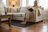 Living room relaxation with feet on grounding mat