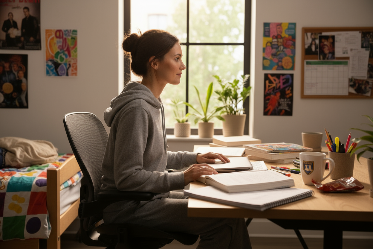 Office worker using gel seat cushion