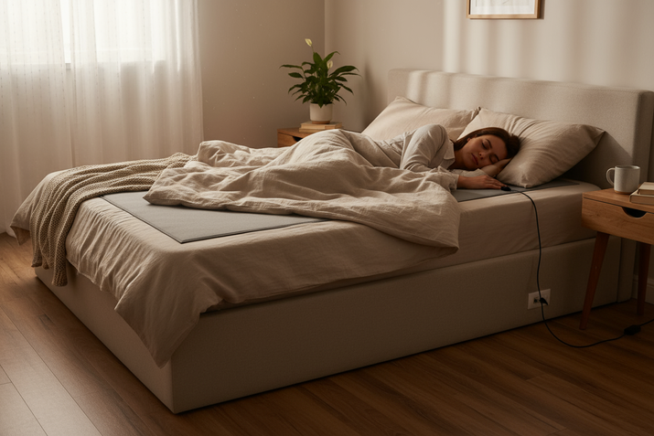 Peaceful bedroom with grounding mat